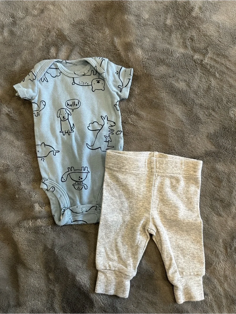 Carter's Light Blue Dog-Print Bodysuit with Gray Pants